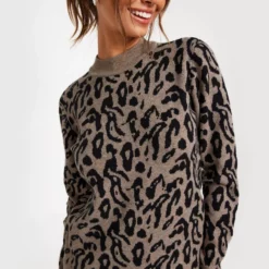Object Collectors Item - Striktrøjer - Fossil Black Small Animal Jaquard - Objray L/S Knit Pullover Aop Noos - Trøjer