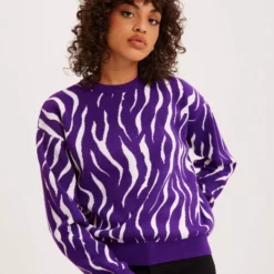 Pieces - Striktrøjer - Deep Lavender White - Pclejla Ls Loose Knit D2D - Trøjer