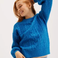 Vila - Striktrøjer - French Blue Melange - Vioya O-Neck L/S Knit Top/Su - Trøjer