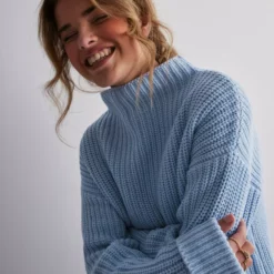 Selected Femme Slfselma Ls Knit Pullover Noos Grovstrikkede trøjer Cashmere Blue